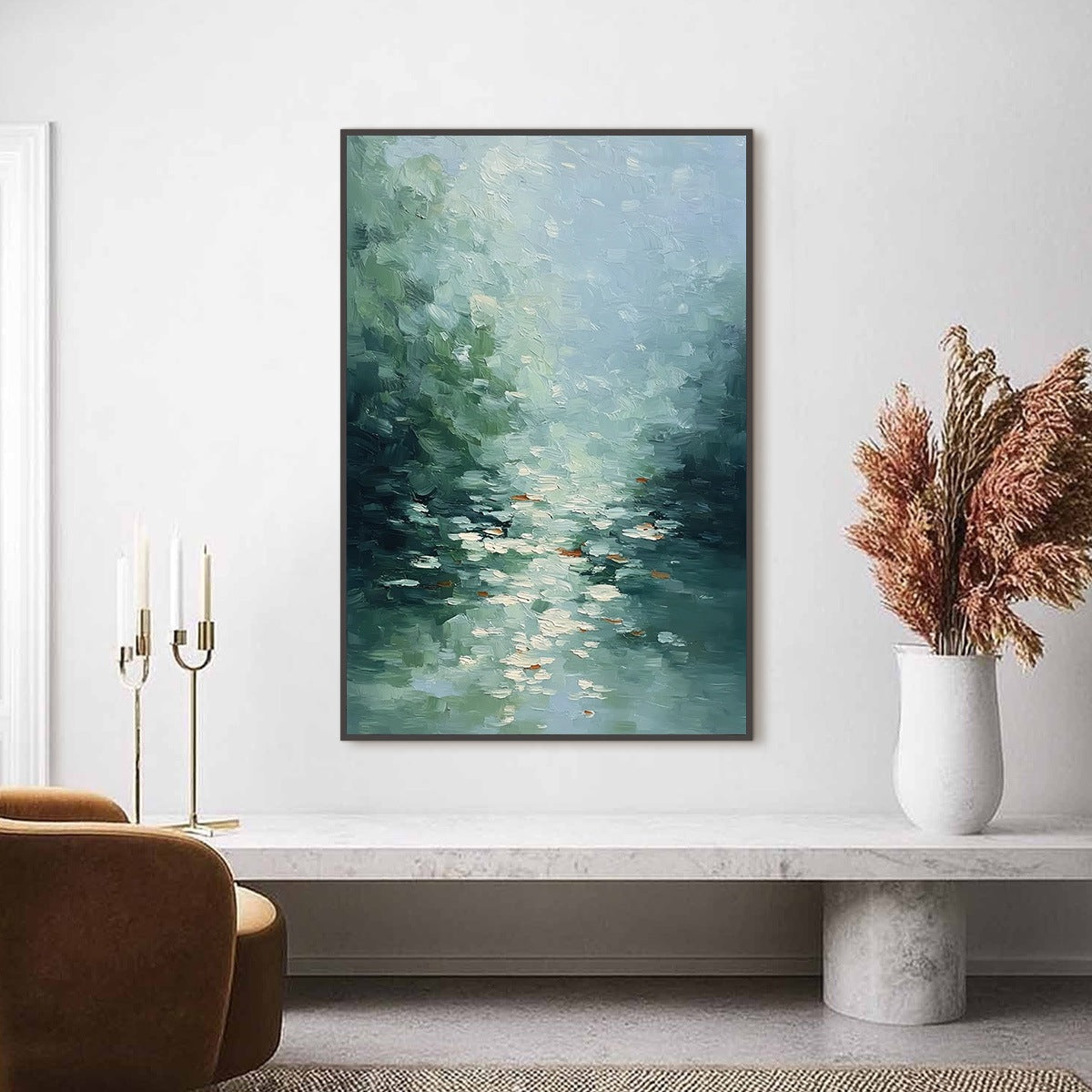 EMERALD REFLECTIONS: Textured Abstract Wabi Sabi Seascape Painting