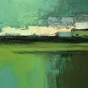 EMERALD REFLECTIONS: Textured Wabi Sabi Abstract Landscape Painting