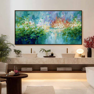 EMERALD REVERIE: Textured Abstract Floral Landscape Palette Knife Painting