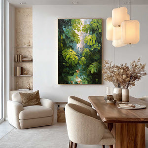 EMERALD SANCTUARY: Textured Impasto Forest & Plants Oil Painting