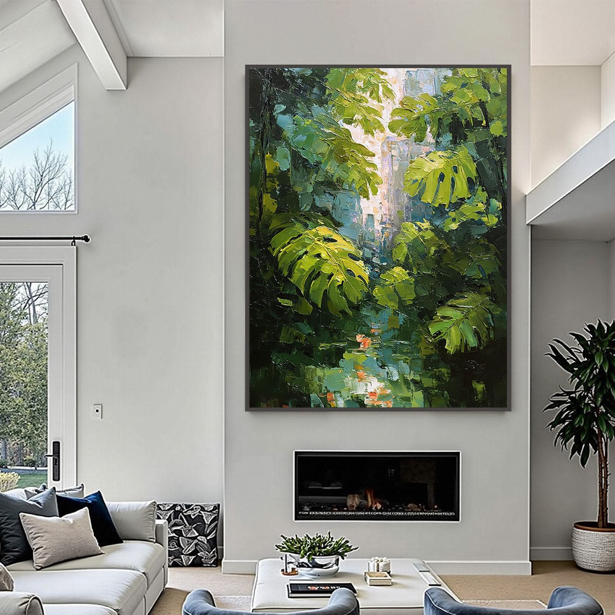 EMERALD SANCTUARY: Textured Impasto Forest & Plants Oil Painting