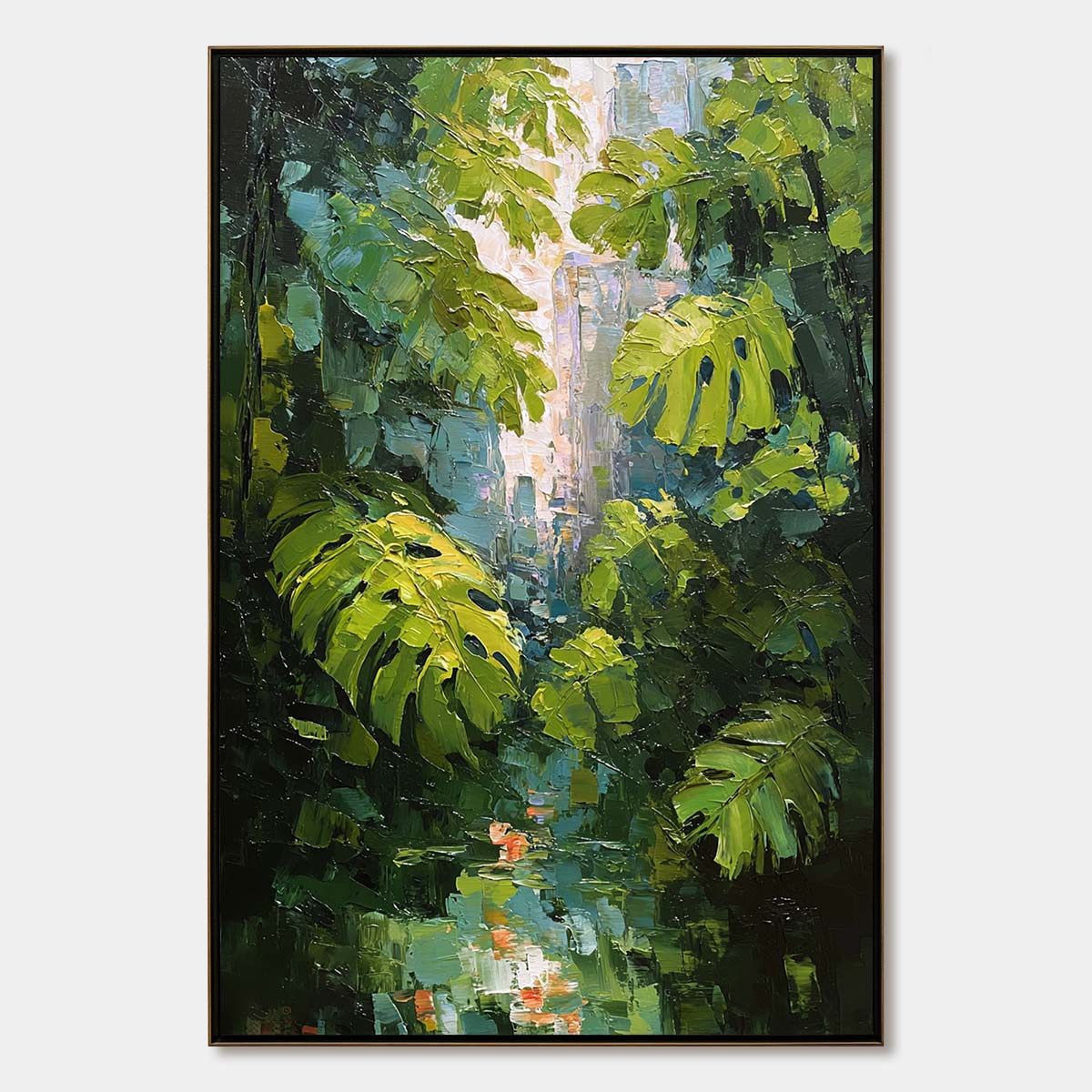 EMERALD SANCTUARY: Textured Impasto Forest & Plants Oil Painting