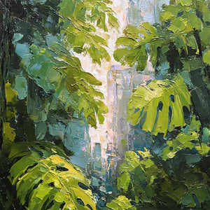 EMERALD SANCTUARY: Textured Impasto Forest & Plants Oil Painting