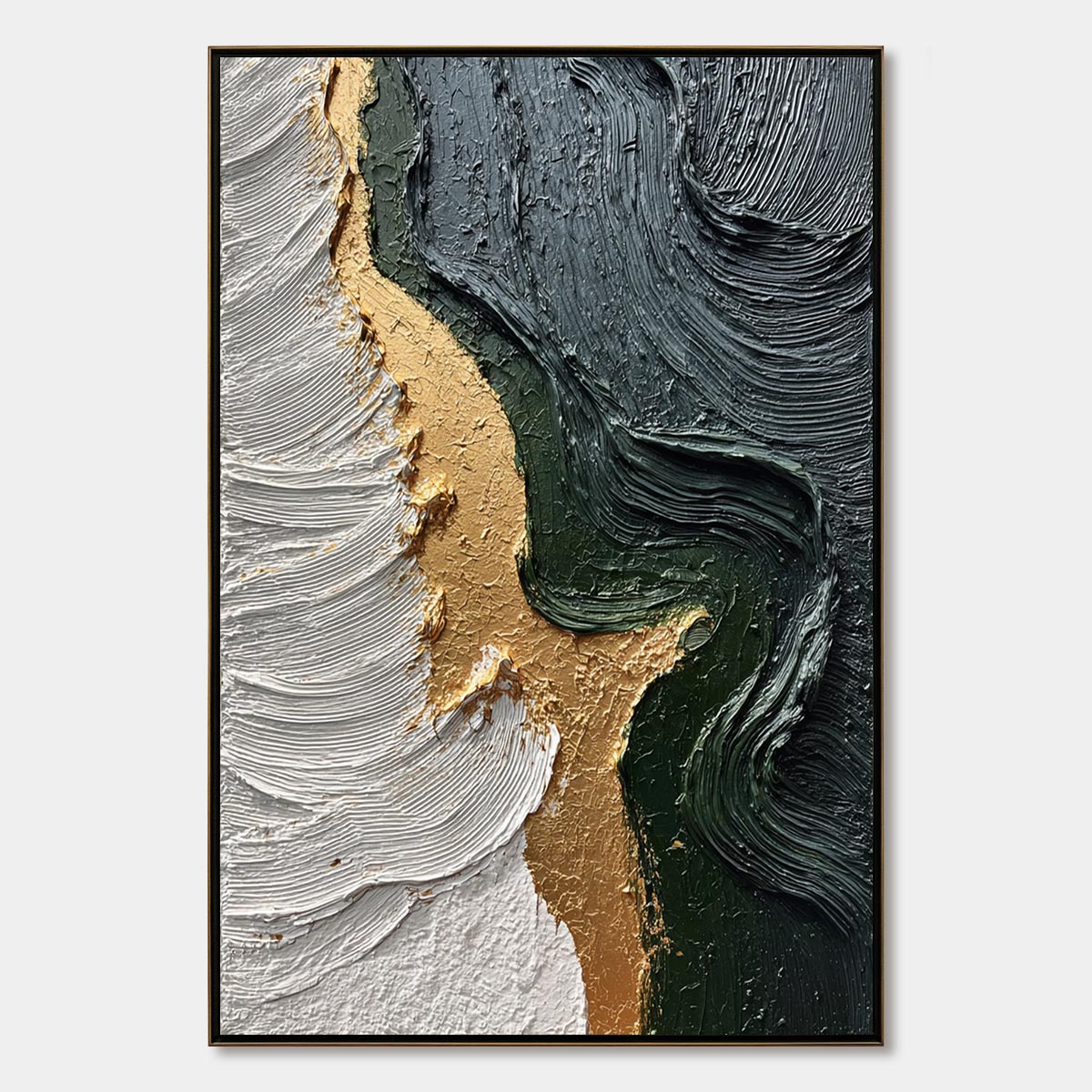 Emerald Shore Abstract Textured Painting | Green & Gold Wall Art