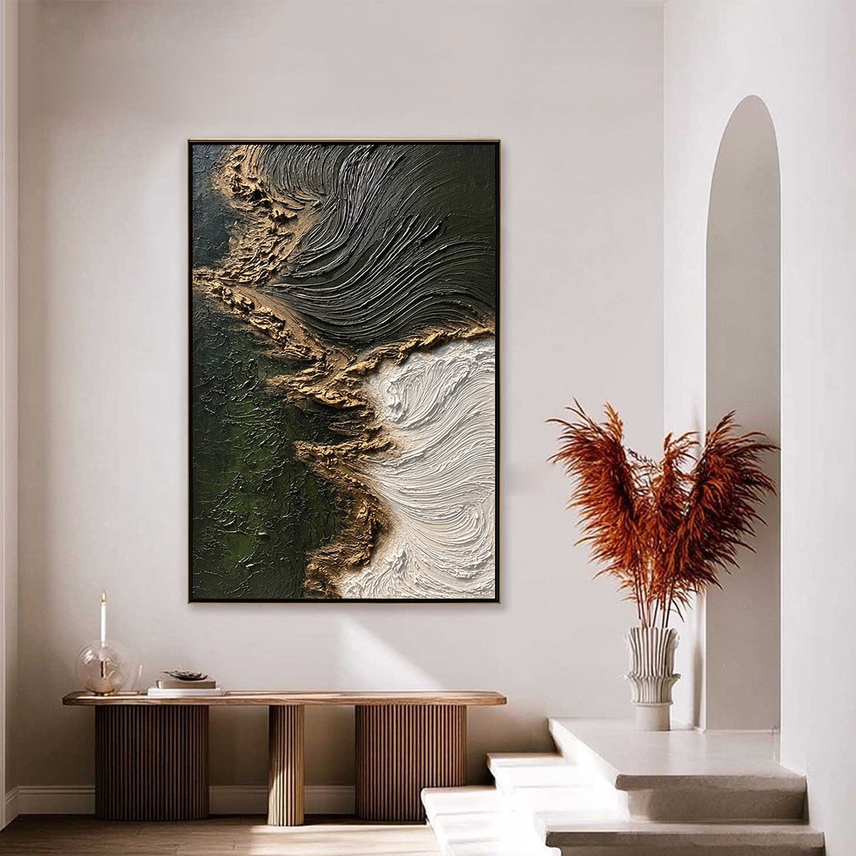 EMERALD SHORE: Wabi Sabi Textured Abstract Coastal Painting