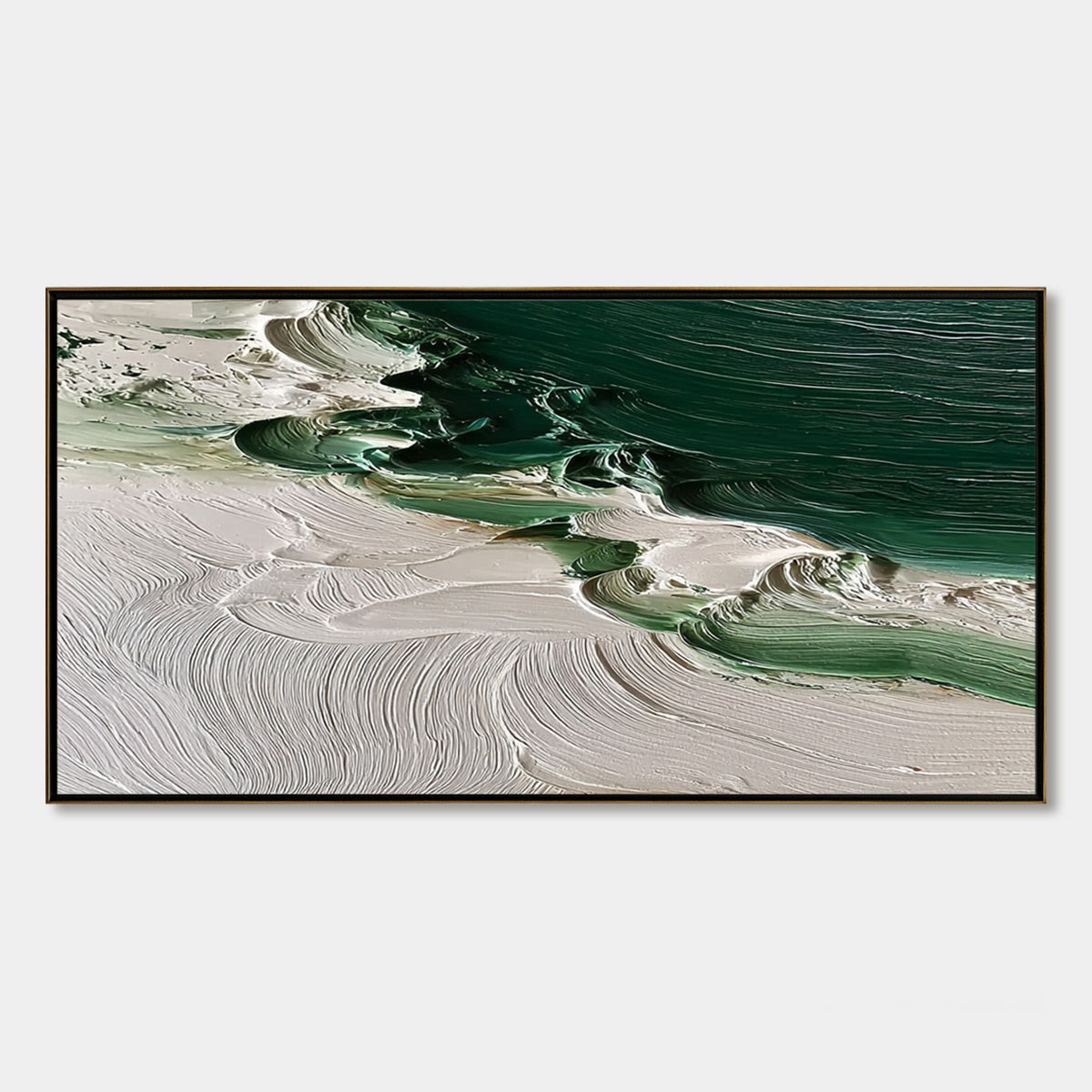 EMERALD TIDE: Textured Green and White Wabi Sabi Abstract Painting