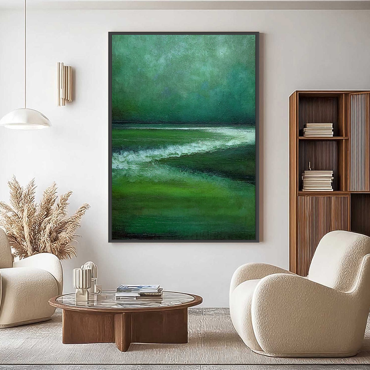 EMERALD TIDE: Textured Wabi Sabi Abstract Seascape Painting