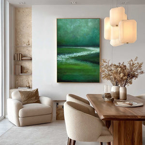 EMERALD TIDE: Textured Wabi Sabi Abstract Seascape Painting