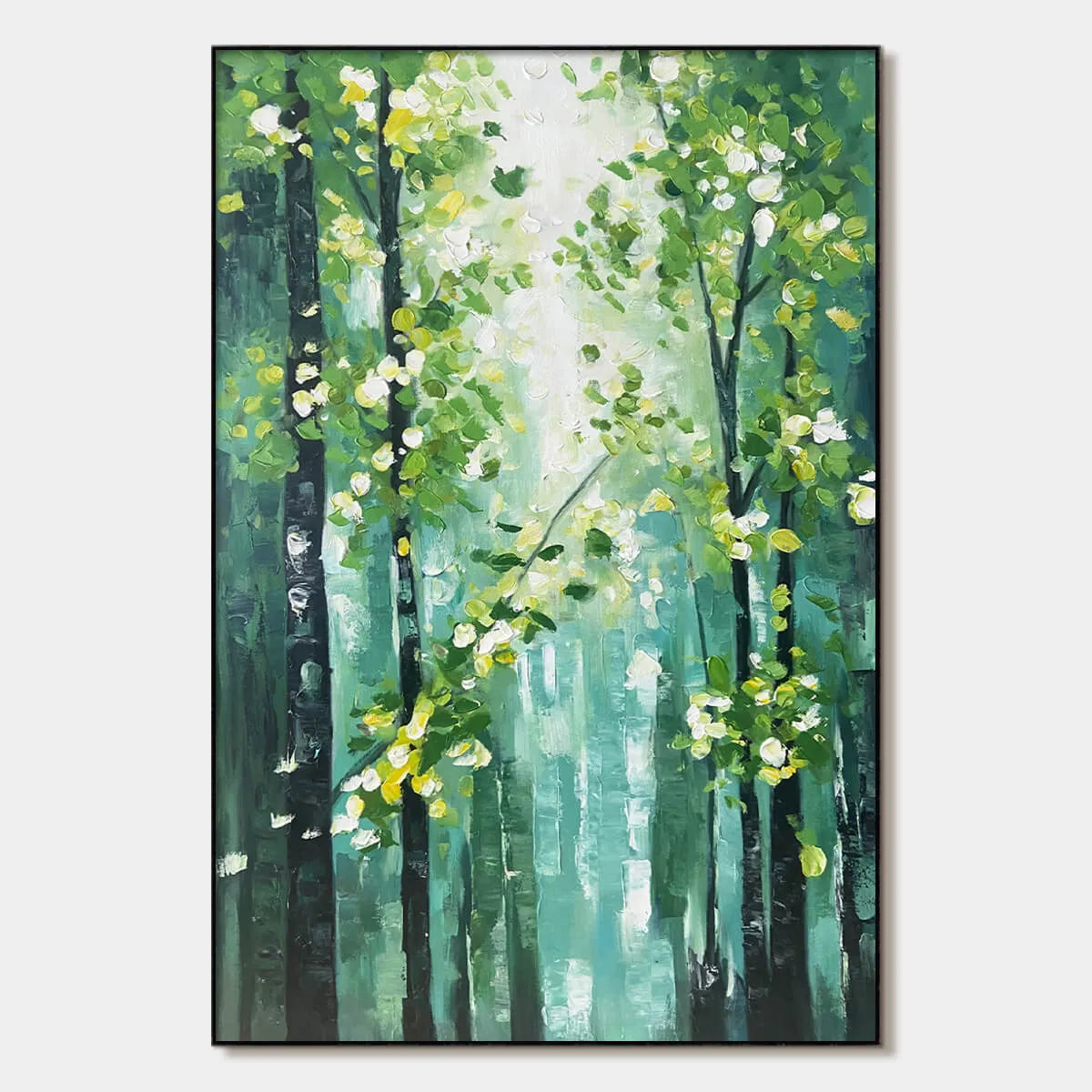Emerald Grove: Forest Trees Nature Oil Painting Canvas Wall Art Decor