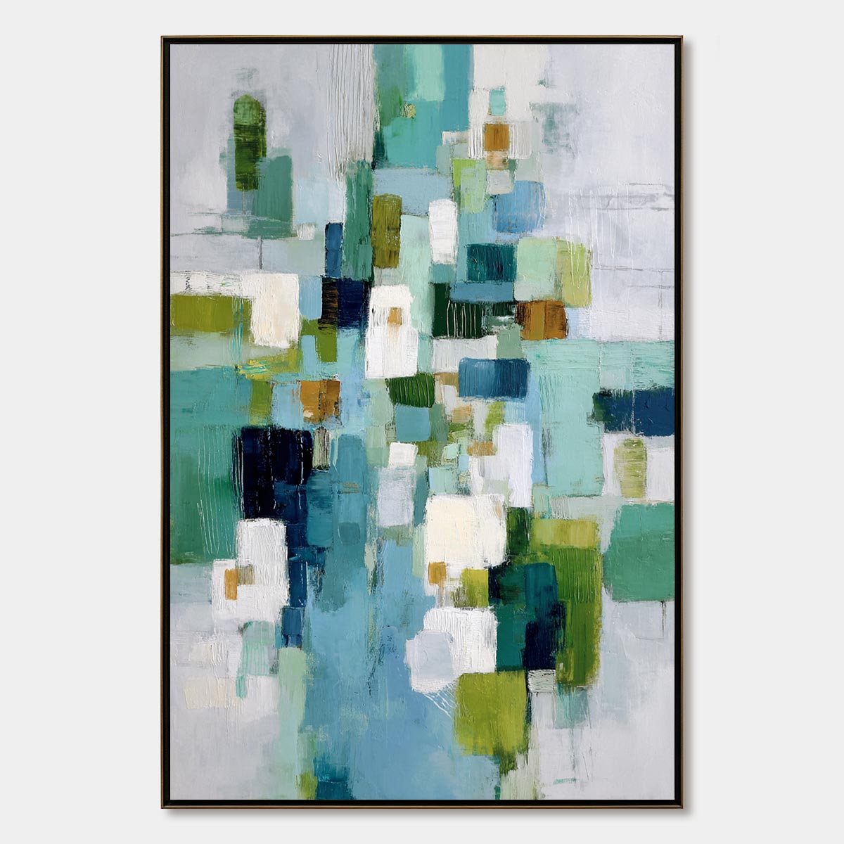 EMERALD CASCADE: Modern Geometric Abstract Painting in Green and Blue