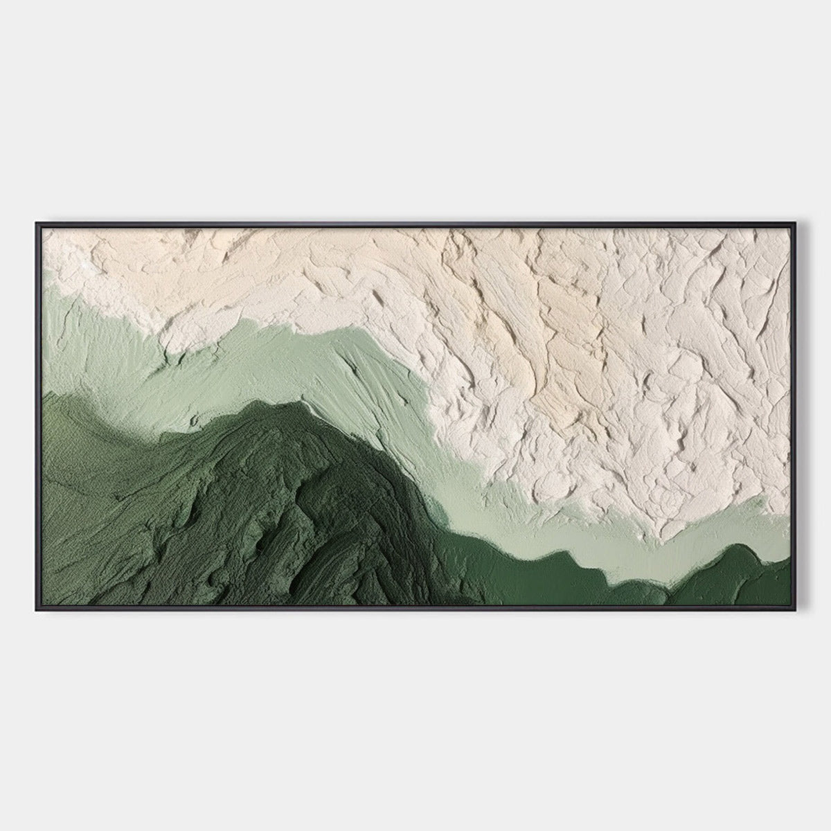 Emerald Dusk: Original Textured Abstract Landscape Oil Painting - Green and Cream Wall Art