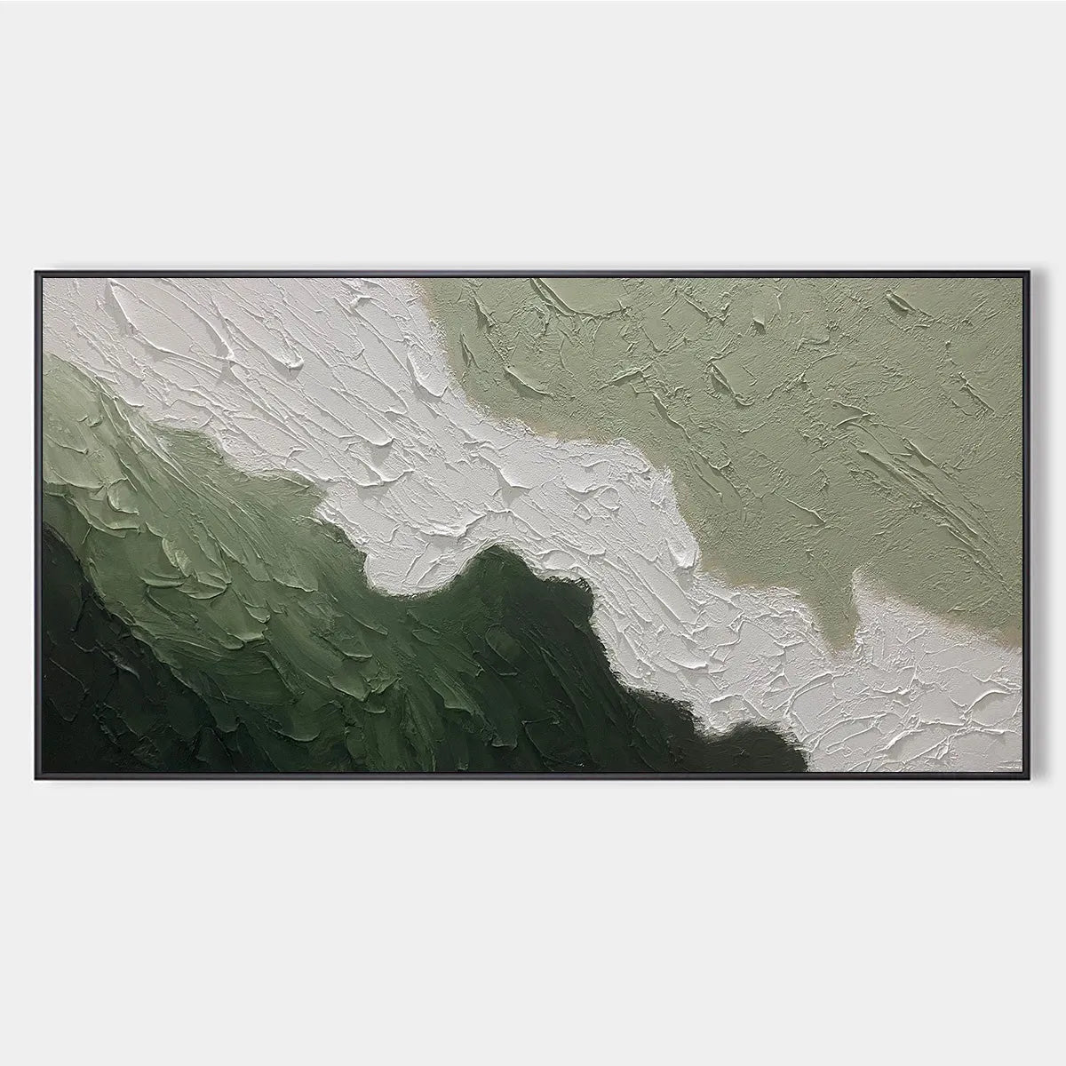 Textured Abstract Landscape Painting in Greens and White