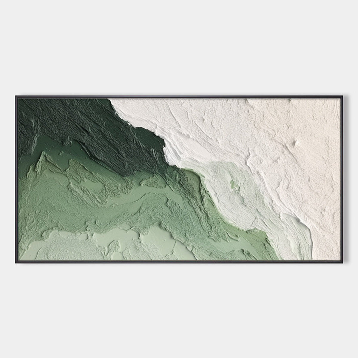 Emerald Flow: Original Abstract Green and White Oil Painting - Textured Minimalist Wall Art Decor