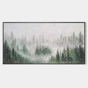 Panoramic Misty Forest Landscape Oil Painting