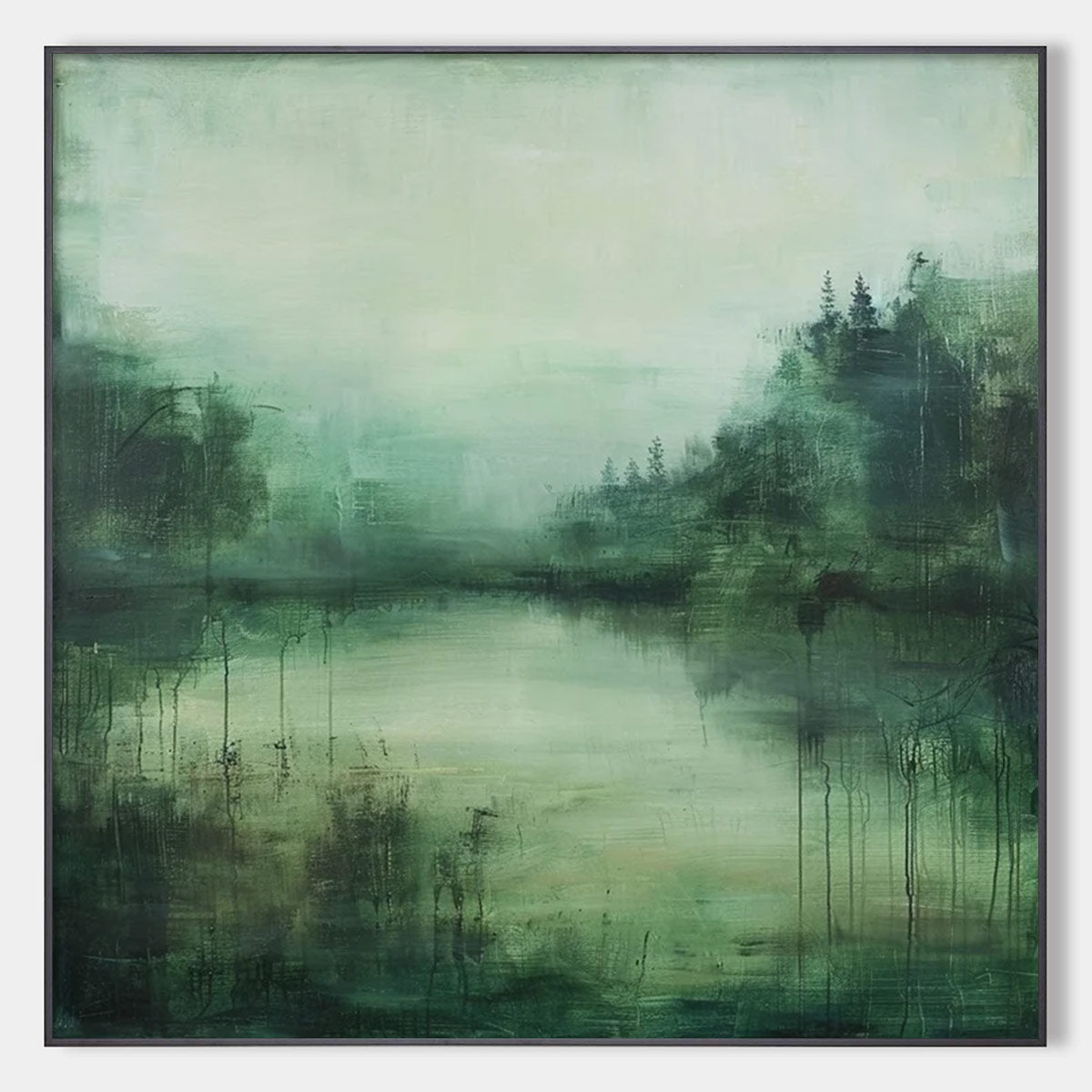 Emerald Mist: Original Abstract Forest Landscape Oil Painting - Textured Green Wall Art Decor