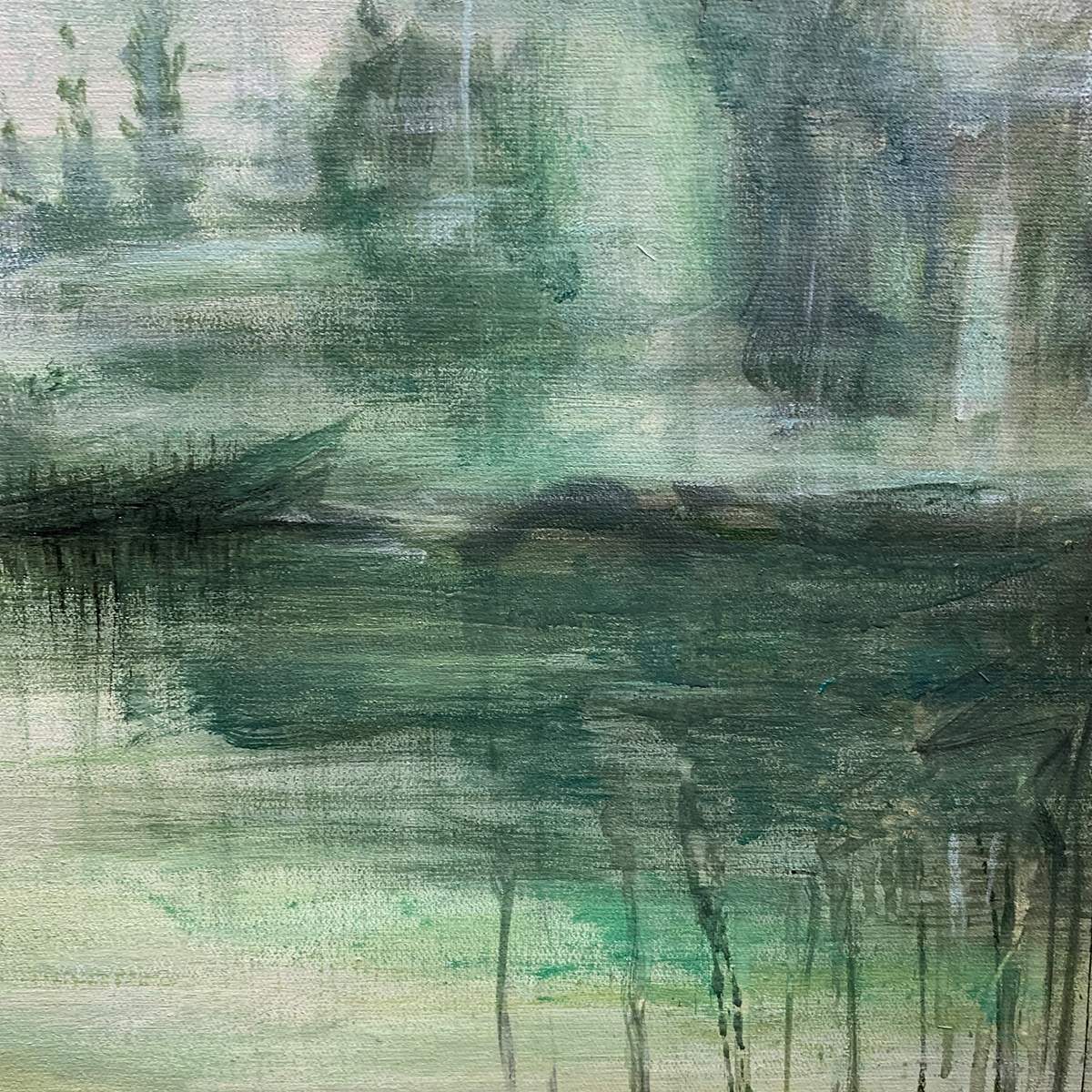 EMERALD MIST: Textured Abstract Forest Landscape Oil Painting