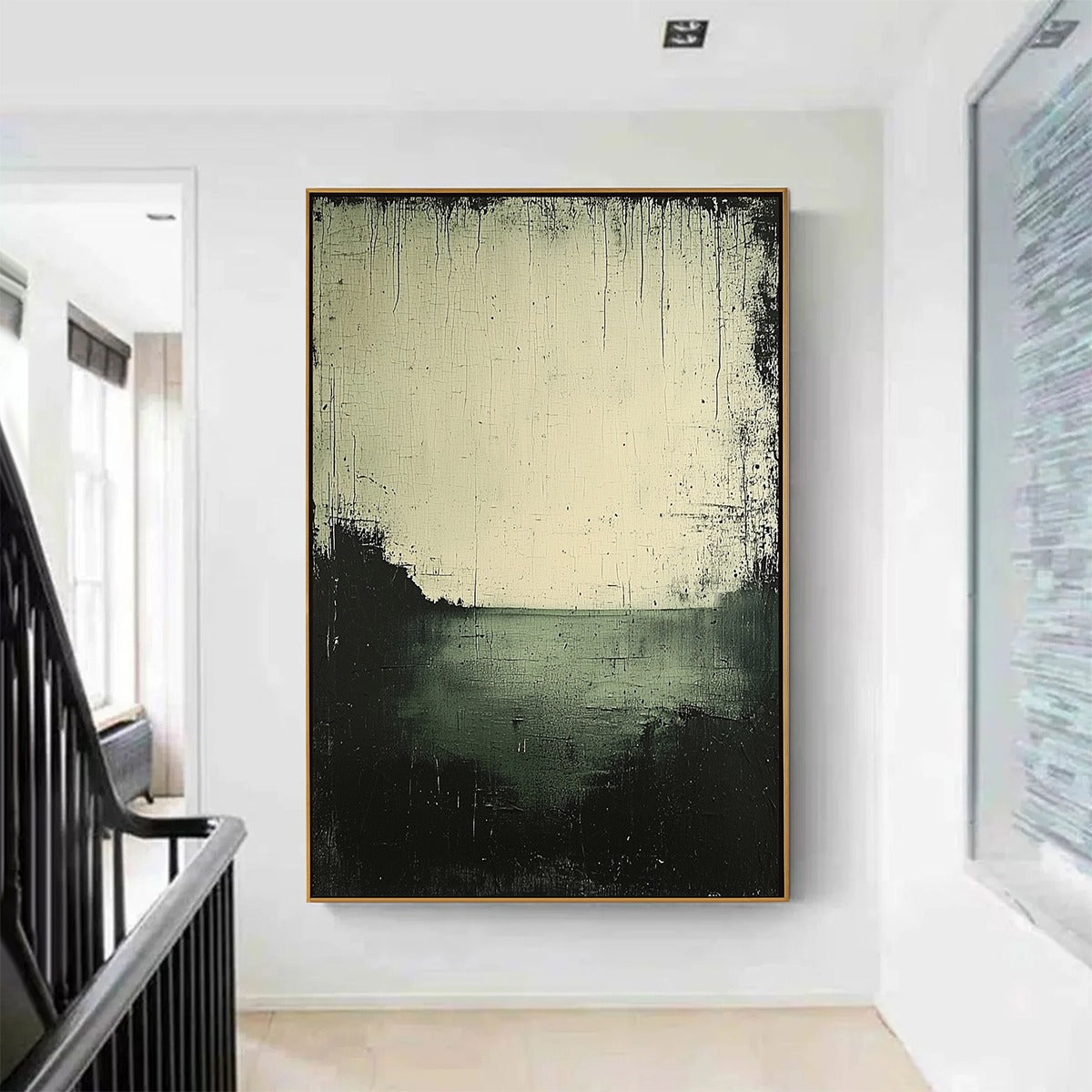 Emerald Mist: Original Wabi-Sabi Seascape Oil Painting - Textured Green and Black Wall Art