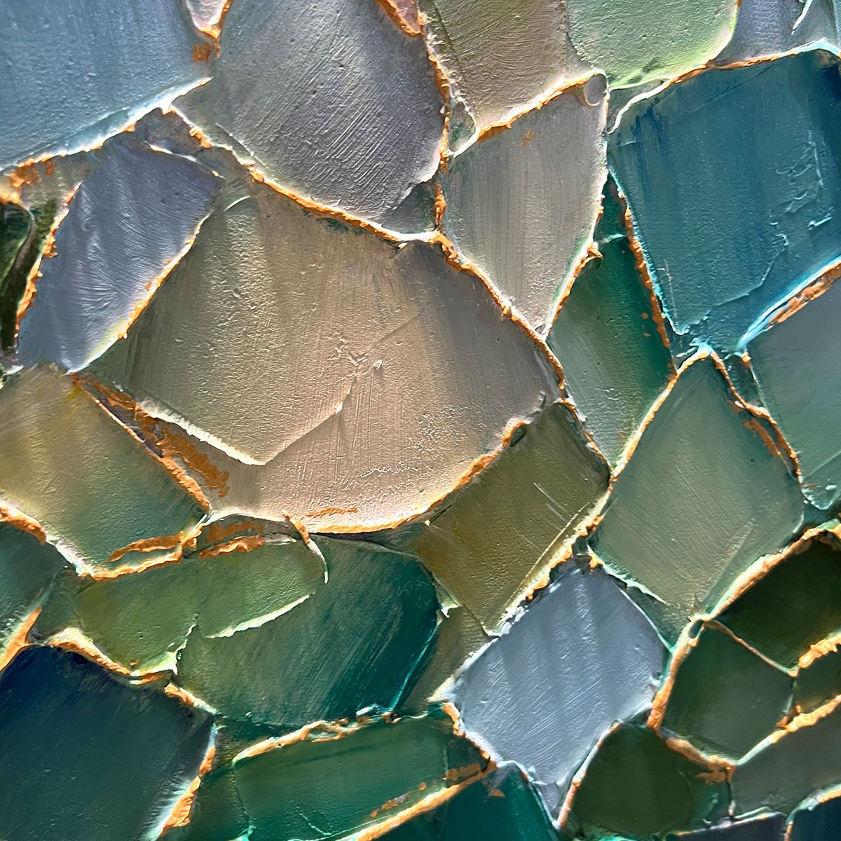 EMERALD MOSAIC: Textured Abstract Landscape Oil Painting