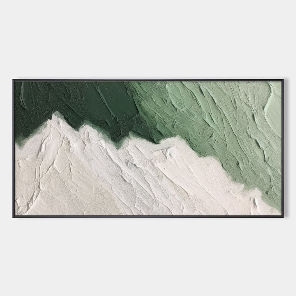 Emerald Peaks: Original Minimalist Green and White Oil Painting - Textured Abstract Landscape Wall Art