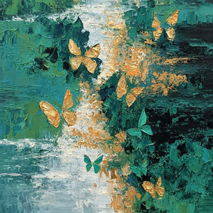EMERGENCE: Textured Impasto River Painting with Golden Butterflies