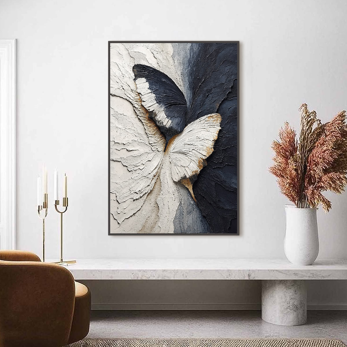EMERGENCE: Textured Wabi Sabi Butterfly Impasto Wall Art