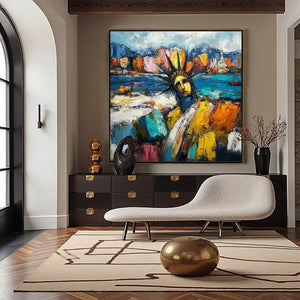 EMPIRE VIBRATIONS: Textured Abstract Statue of Liberty Cityscape Painting