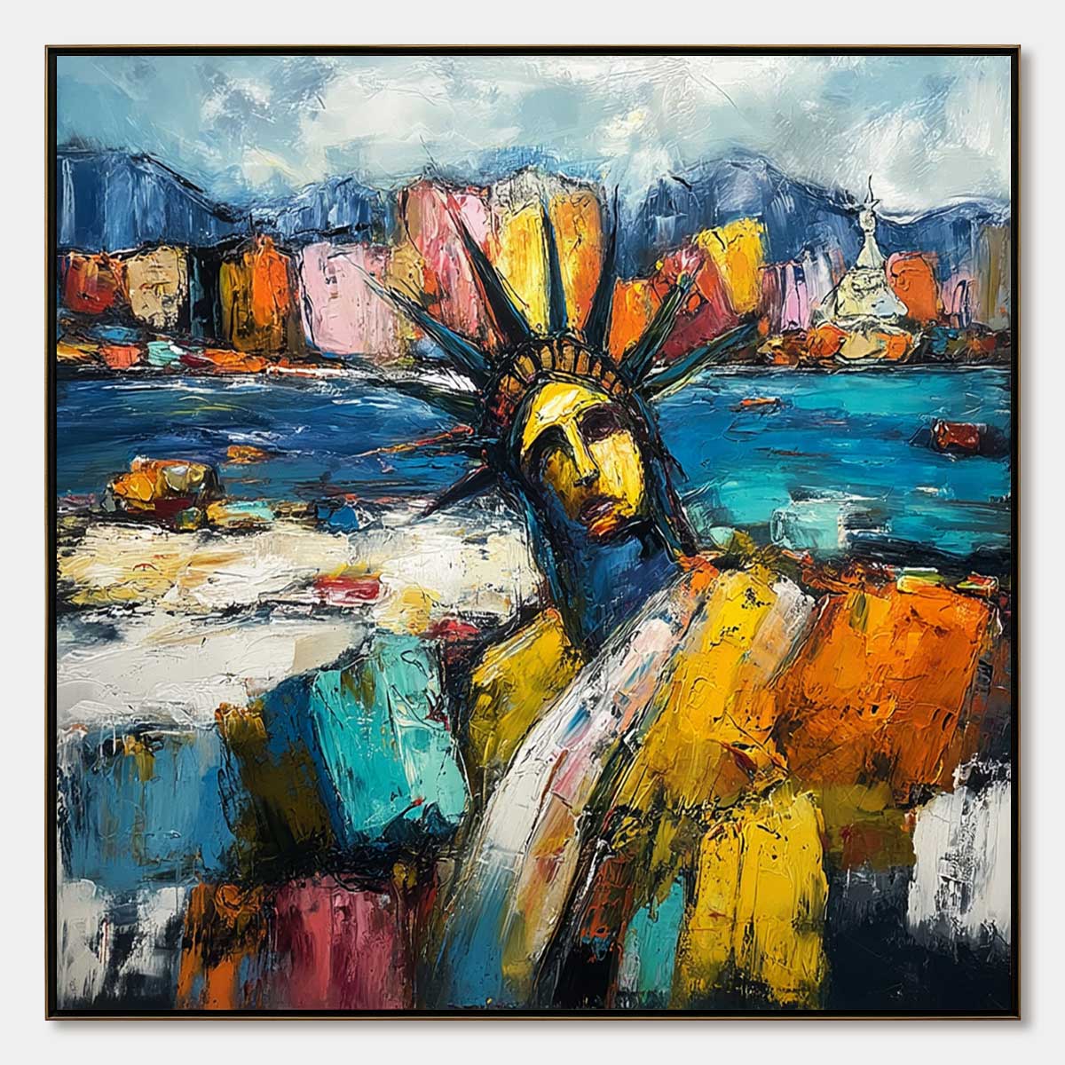 EMPIRE VIBRATIONS: Textured Abstract Statue of Liberty Cityscape Painting