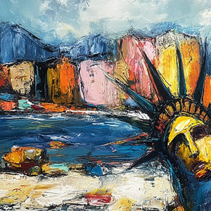 EMPIRE VIBRATIONS: Textured Abstract Statue of Liberty Cityscape Painting