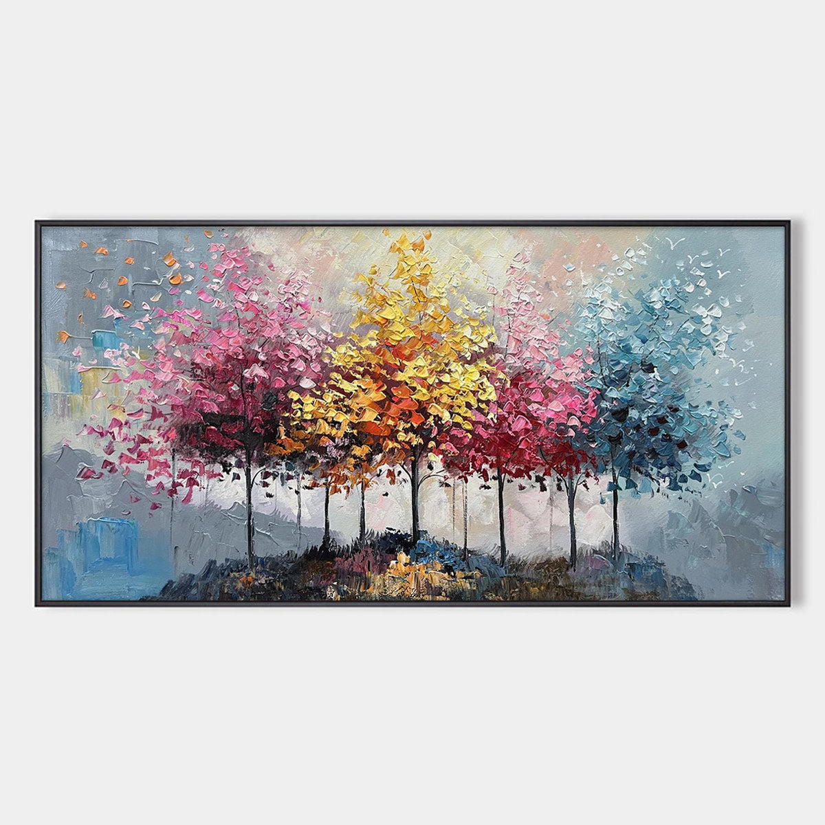 Enchanted Forest: Original Textured Colorful Trees Oil Painting - Vibrant Forest Landscape Wall Art