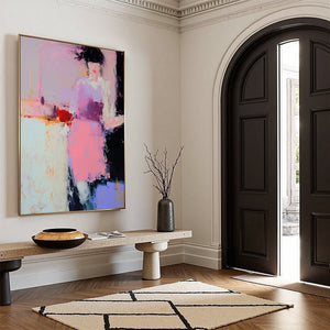 ENIGMA IN PINK: Textured Abstract Portrait Painting of a Woman