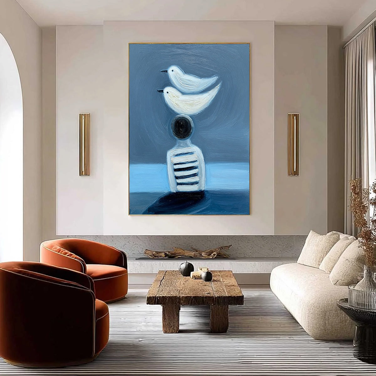 EQUILIBRIUM: Serene Blue Textured Figurative Oil Painting