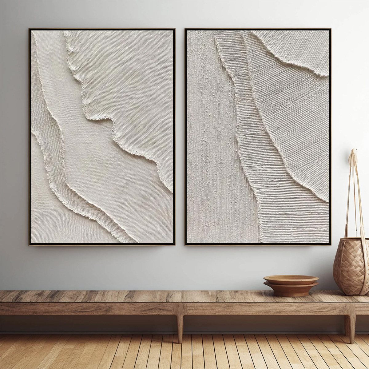 ETCHED IN STONE Textured Minimalist Abstract Diptych