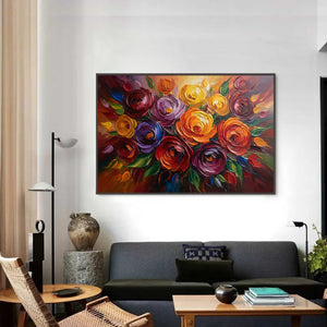 ETERNAL BLOOM: Colorful Textured Impasto Floral Oil Painting