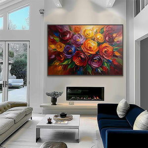 ETERNAL BLOOM: Colorful Textured Impasto Floral Oil Painting