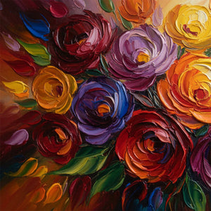 ETERNAL BLOOM: Colorful Textured Impasto Floral Oil Painting