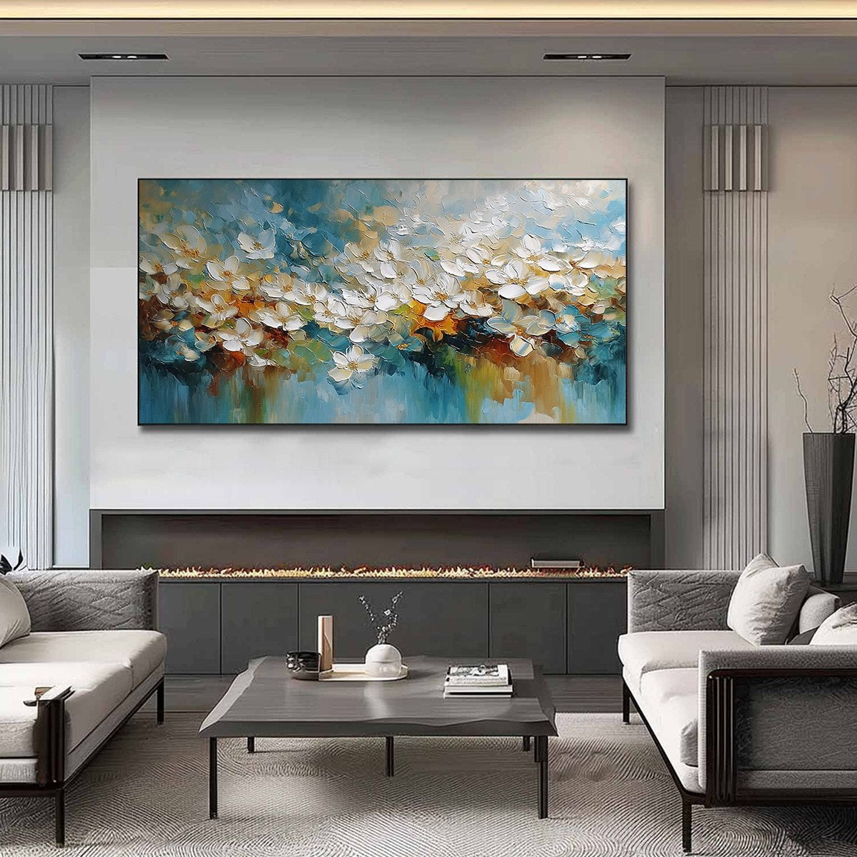 ETERNAL BLOOM: Textured Abstract White Floral Impasto Painting