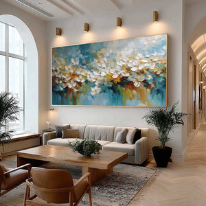 ETERNAL BLOOM: Textured Abstract White Floral Impasto Painting