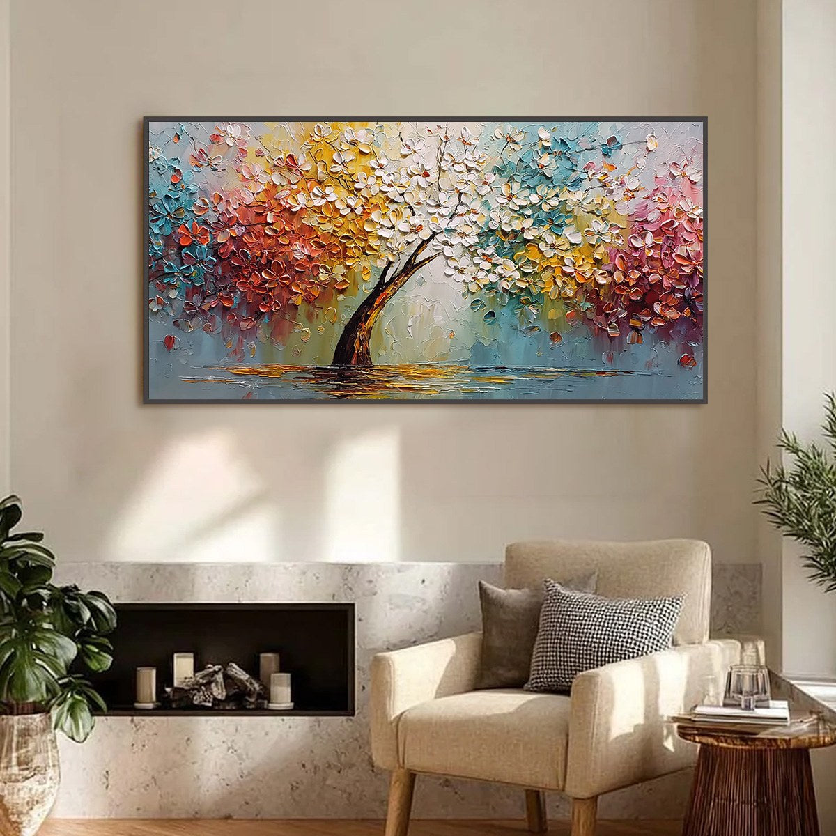 ETERNAL BLOSSOM: Colorful Textured Palette Knife Tree of Life Painting