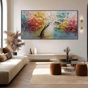 ETERNAL BLOSSOM: Colorful Textured Palette Knife Tree of Life Painting