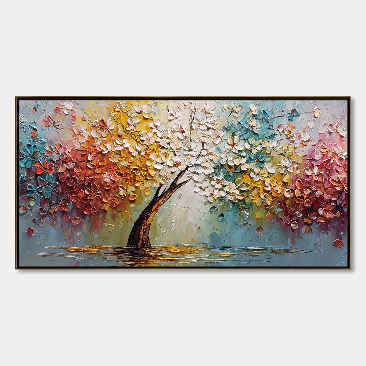 ETERNAL BLOSSOM: Colorful Textured Palette Knife Tree of Life Painting