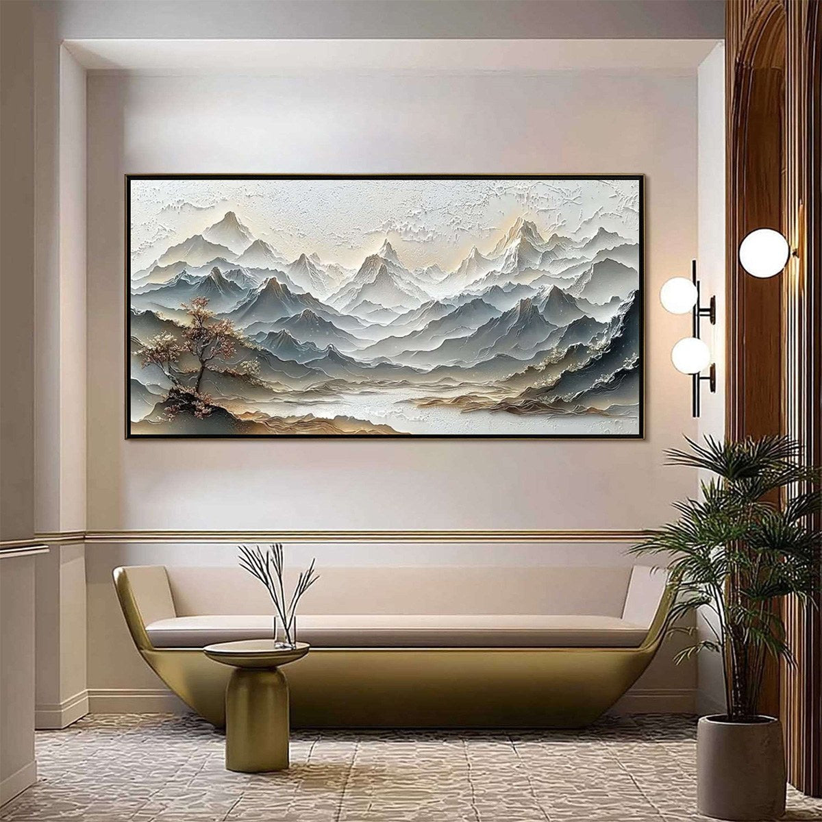 ETERNAL HORIZONS: Textured Wabi Sabi Mountain Landscape Painting