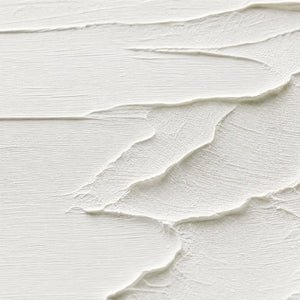 Minimalist white textured seascape acrylic painting with layered impasto waves