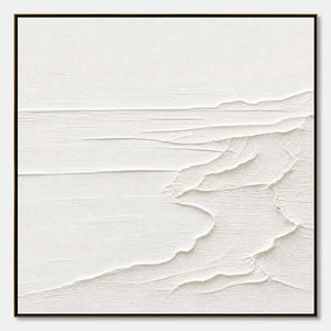 Minimalist white textured seascape acrylic wall art with layered waves