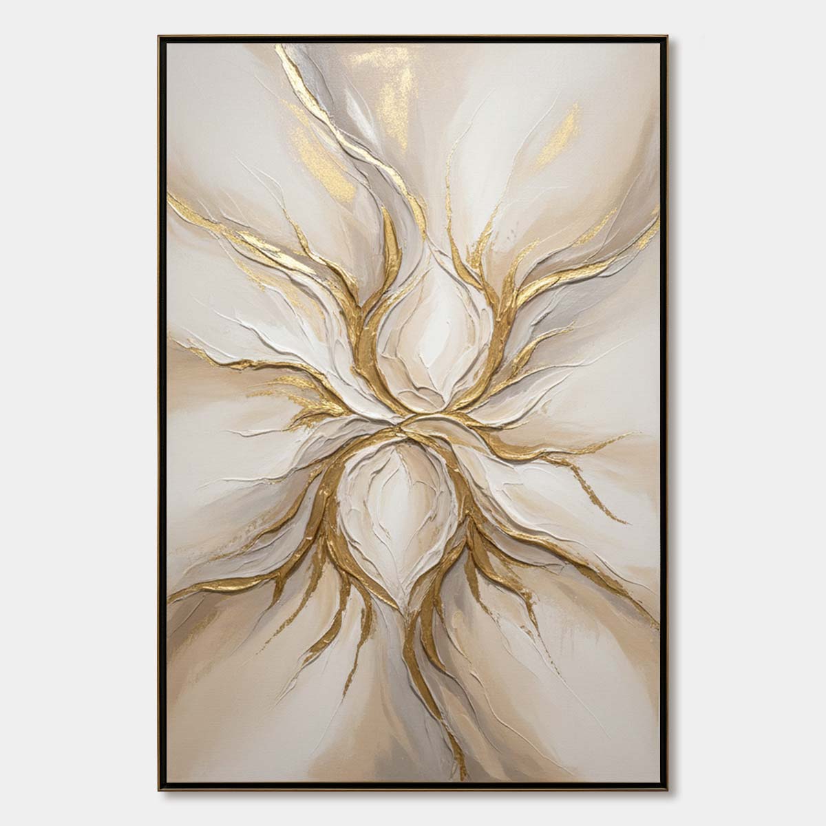 ETHEREAL BLOOM: Textured Gold & White Abstract Floral Painting