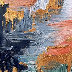 Original abstract wall art "Ethereal Cascade" with gold impasto texture.