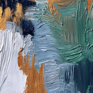 Original textured modern wall art with gold, indigo, and green impasto