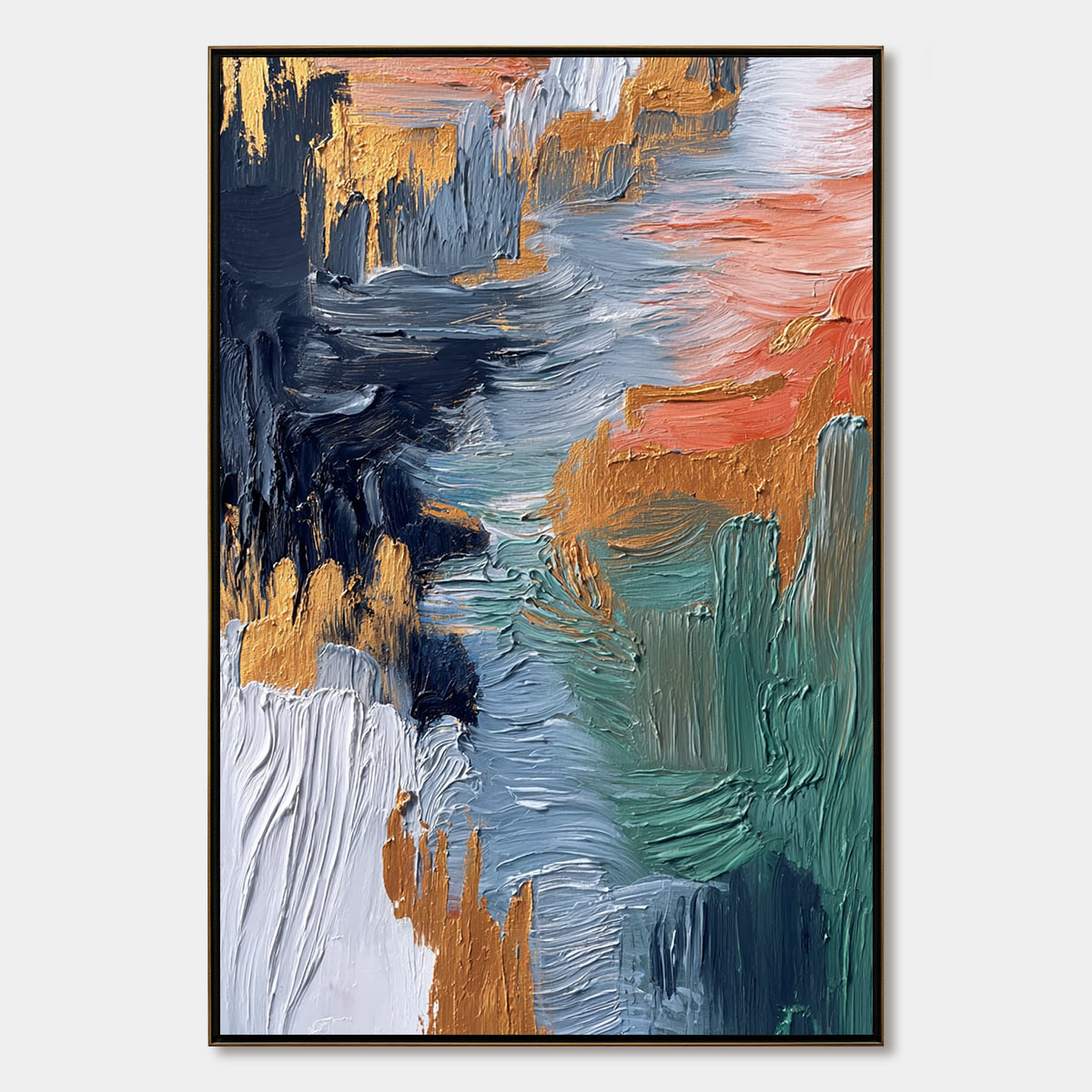 ETHEREAL CASCADE: Textured Vertical Abstract Art with Gold Accents