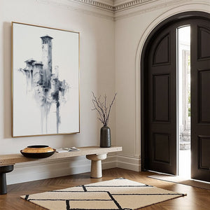 ETHEREAL CITADEL: Minimalist Monochrome Architectural Painting