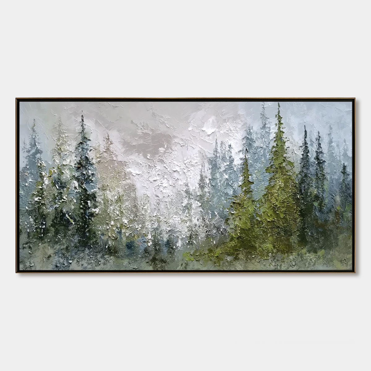 Evergreen Serenity Textured Forest Landscape Oil Painting Wall Art