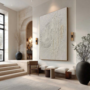 Echoes in Silence: Textured White Abstract Wabi Sabi Wall Art